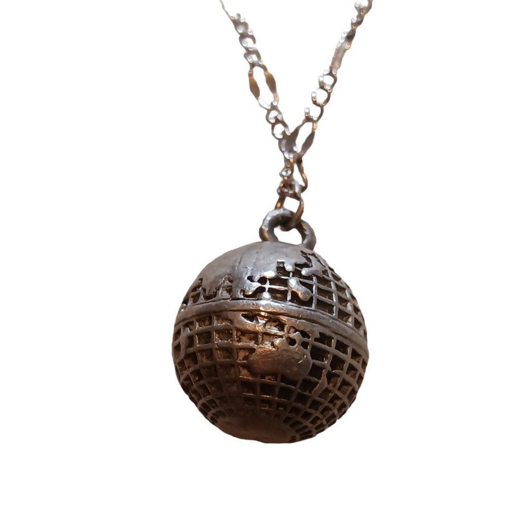 Globe Necklace Pendant  World Silver Toned Chain and Pendant Unisex Small